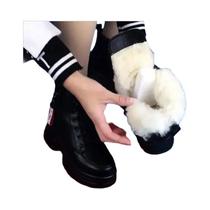 Botas De Plataforma Para Aumento De Altura Femininas Em Couro Macio E Veludo Para Inverno E Neve Botas De Plataforma Para Aumento De Altura Femininas Em Couro Macio E Veludo Para Inverno E Neve