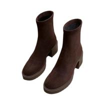 Botas De Salto Alto Femininas Em Camurça, Estilo Chunky, Moda De Inverno, Sapatos De Designer Botas De Salto Alto Femininas Em Camurça, Estilo Chunky, Moda De Inverno, Sapatos De Designer