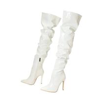 Botas De Salto Alto Vermelhas Acima Do Joelho Para Mulheres, Em Couro Envernizado, Com Bico Fino, Botas De Salto Alto Vermelhas Acima Do Joelho Para Mulheres, Em Couro Envernizado, Com Bico Fino,