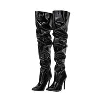 Botas De Salto Alto Vermelhas Acima Do Joelho Para Mulheres, Em Couro Envernizado, Com Bico Fino,