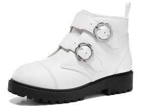 Botas de tornozelo Coutgo Girls Combat Flower Buckle brancas tamanho 13 Botas de tornozelo Coutgo Girls Combat Flower Buckle brancas tamanho 13