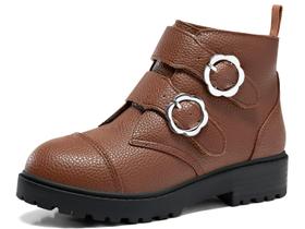 Botas de tornozelo Coutgo Girls Combat Flower Buckle Brown Tamanho 11 Botas de tornozelo Coutgo Girls Combat Flower Buckle Brown Tamanho 11