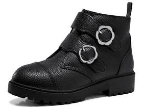 Botas de tornozelo Coutgo Girls Combat Flower Buckle pretas tamanho 10