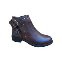 Botas de tornozelo femininas de couro PU, casuais, outono, inverno, marrom