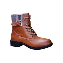 Botas de tornozelo femininas de couro PU com design escocês casual