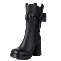 Botas de tornozelo ForeMode, couro gótico, salto alto, femininas, pretas