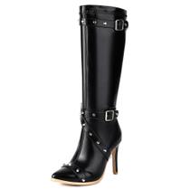 Botas de tornozelo ForeMode, couro gótico, salto alto, pretas