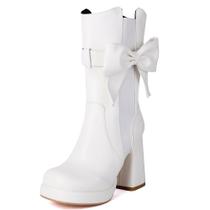 Botas de tornozelo ForeMode de couro gótico de salto alto cravejadas brancas