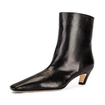 Botas de tornozelo FSJ Women Comfort Kitten de salto baixo em couro preto