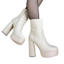 Botas de tornozelo genéricas de plataforma branca de material ecológico para mulheres