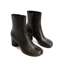 Botas de tornozelo Gengzai Brown com bico dividido e salto alto para mulheres