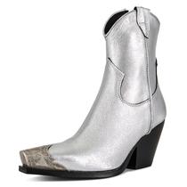 Botas de tornozelo Hoantiai femininas com biqueira de metal gravada no oeste