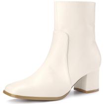 Botas de tornozelo Perphy Chunky Heel Square Toe Cream para mulheres