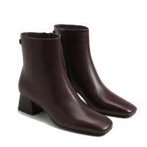 Botas de tornozelo RJYLP femininas com bico quadrado e salto baixo Botas de tornozelo RJYLP femininas com bico quadrado e salto baixo