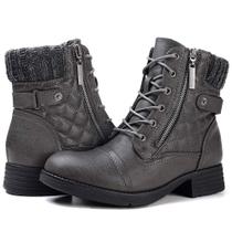 Botas de tornozelo STQ femininas de salto baixo com cadarço cinza Combat 7.5