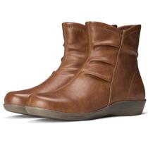 Botas de tornozelo SUEDI, botas planas, franzidas, casuais, marrons, femininas