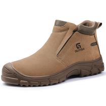 Botas de trabalho GLANOUDUN Slip on Steel Toe, marrom indestrutível