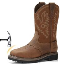 Botas de trabalho HISEA NINGO masculinas Western Cowboy Steel Toe Leather