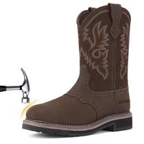 Botas de trabalho HISEA NINGO masculinas Western Cowboy Steel Toe Leather
