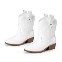 Botas de Vaquera para Niñas DREAM PAIRS con Tacón Bajo, Bordado Estilo Western, Botas de Media Caña para Niños Pequeños/Infantes/Mayores, Talla 10 para Niños Pequeños, Blanco, KKUMMB2509