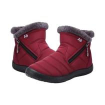 Botas Esportivas Femininas Impermeáveis De Cano Médio Com Pelúcia Grossa E Zíper Externo, Calçados
