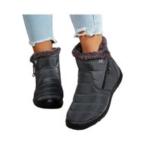 Botas Esportivas Femininas Impermeáveis De Cano Médio Com Pelúcia Grossa E Zíper Externo, Calçados