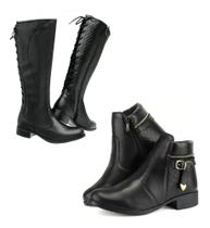 Botas Feminina Montaria Cano Longo E Coturno Combo 2 Pares