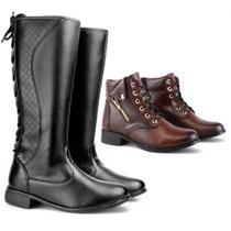 Botas Feminina Montaria Cano Longo E Coturno Combo 2 Pares