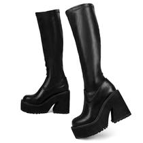 Botas femininas AMINUGAL, elástico, joelho, salto alto, pretas, tamanho 7 Botas femininas AMINUGAL, elástico, joelho, salto alto, pretas, tamanho 7