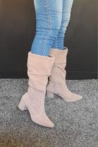 Botas Femininas Bico Fino Salto Bloco Couro Camurça Lirom