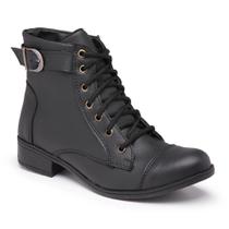 Botas Femininas Cano Curto Salto Baixo De Fivela Bico Fino