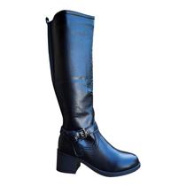Botas femininas casuais pretas de couro PU Buccaneers Long