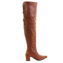 Botas Femininas Couro Over The Knee Salto Bloco Bico Fino Tendência Botas Femininas Couro Over The Knee Salto Bloco Bico Fino Tendência