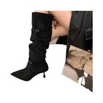 Botas Femininas De Camurça De Salto Alto Com Bico Fino Para Outono/Inverno Elegância Casual Botas Femininas De Camurça De Salto Alto Com Bico Fino Para Outono/Inverno Elegância Casual