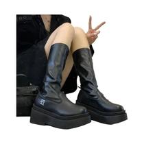 Botas Femininas De Cano Alto Com Bico Redondo E Salto Quadrado Para Outono/Inverno Elegantes, Botas Femininas De Cano Alto Com Bico Redondo E Salto Quadrado Para Outono/Inverno Elegantes,