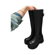 Botas Femininas de Cano Alto com Fivela e Zíper - Bico Redondo - Estilo Clássico 2024