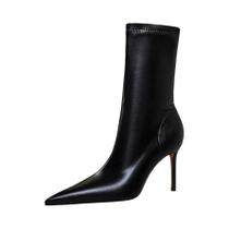 Botas Femininas de Couro com Salto Alto Fino 7,5cm/10cm - Quentes para Inverno e Neve