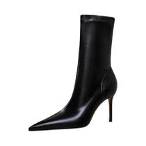 Botas Femininas de Couro com Salto Alto Fino 7,5cm/10cm - Quentes para Inverno e Neve