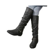 Botas Femininas De Couro Vintage Com Bico Redondo, Estilo Cowboy Ocidental Com Fivelas E Cinto, Para Botas Femininas De Couro Vintage Com Bico Redondo, Estilo Cowboy Ocidental Com Fivelas E Cinto, Para