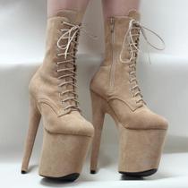 Botas Femininas De Flanela Com Cadarço, Salto De 8 Polegadas, Plataforma De 4 Polegadas, Três Cores, Botas Femininas De Flanela Com Cadarço, Salto De 8 Polegadas, Plataforma De 4 Polegadas, Três Cores,
