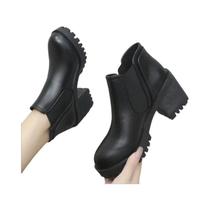 Botas Femininas de Salto Grosso - Bico Redondo, Cor Sólida - Outono/Inverno