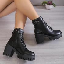 Botas Femininas de Salto Grosso - Bico Redondo, Zíper Lateral, Estilo Elegante para Inverno