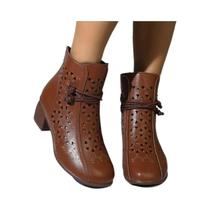 Botas Femininas De Verão Com Salto Médio Vazado, Respiráveis, Confortáveis, Sola Macia, Estilo Retrô Botas Femininas De Verão Com Salto Médio Vazado, Respiráveis, Confortáveis, Sola Macia, Estilo Retrô