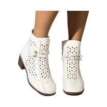 Botas Femininas De Verão Com Salto Médio Vazado, Respiráveis, Confortáveis, Sola Macia, Estilo Retrô Botas Femininas De Verão Com Salto Médio Vazado, Respiráveis, Confortáveis, Sola Macia, Estilo Retrô