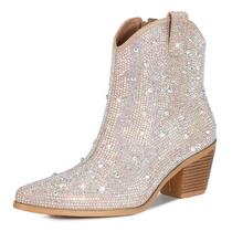 Botas femininas FIFSY, strass, estilo ocidental, salto alto