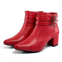 Botas Femininas Lirom Couro Legitimo Vermelho Detalhe Fivela