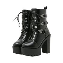 Botas Femininas Punk Góticas De Motociclista Com Salto Alto Plataforma E Fivelas Moda Inverno Botas Femininas Punk Góticas De Motociclista Com Salto Alto Plataforma E Fivelas Moda Inverno