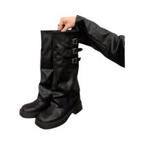 Botas Femininas Retrô De Cano Alto Com Salto Médio Para Outono/Inverno Botas Femininas Retrô De Cano Alto Com Salto Médio Para Outono/Inverno