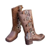 Botas Femininas Retrô De Salto Alto Até O Joelho Confortáveis E Versáteis Com Design De Fivela Botas Femininas Retrô De Salto Alto Até O Joelho Confortáveis E Versáteis Com Design De Fivela