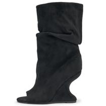 Botas femininas Rhineshell, desleixadas, com cunha na panturrilha, pretas, tamanho 6